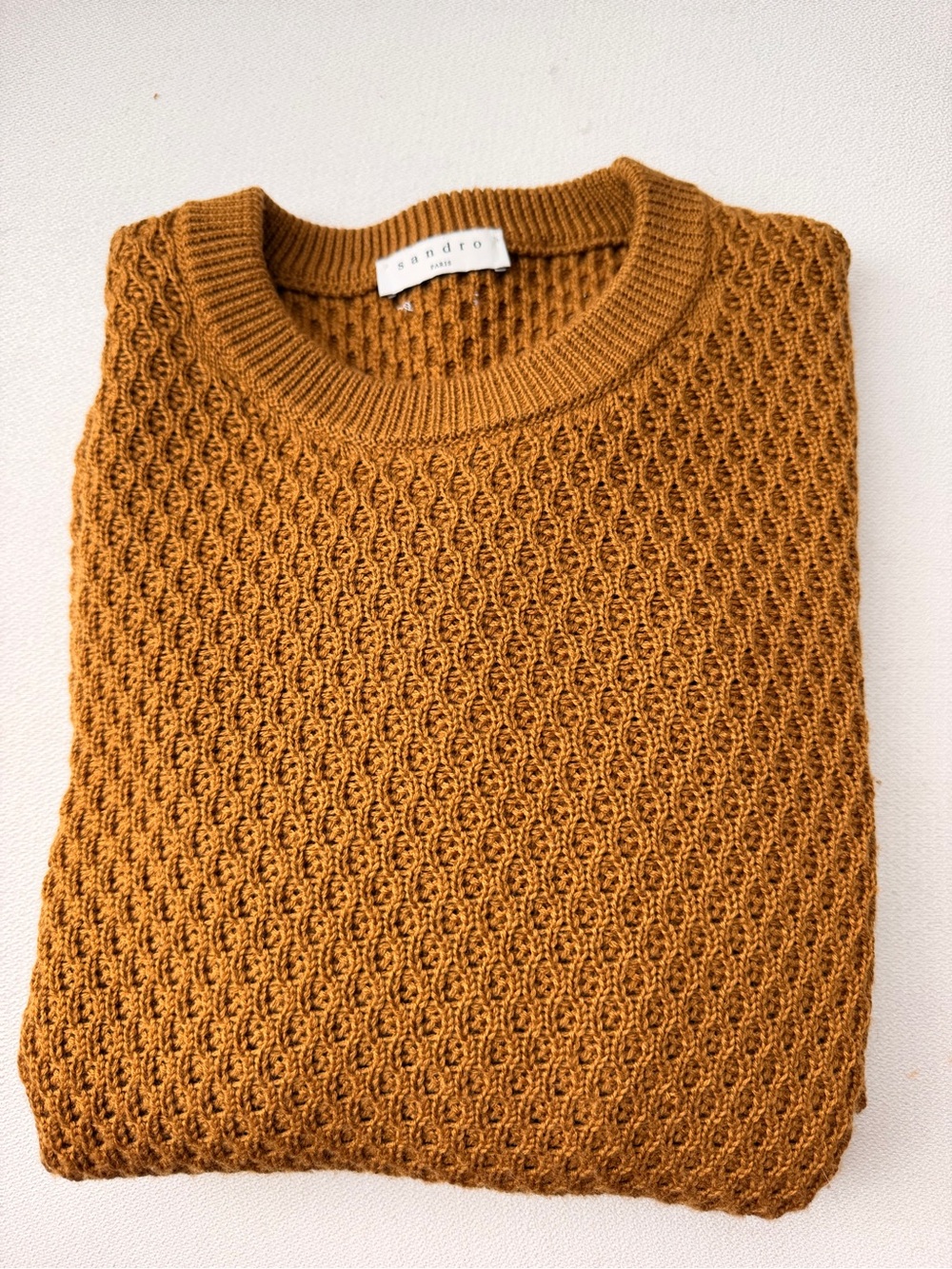 Sandro Mustard Textured Crewneck Sweater